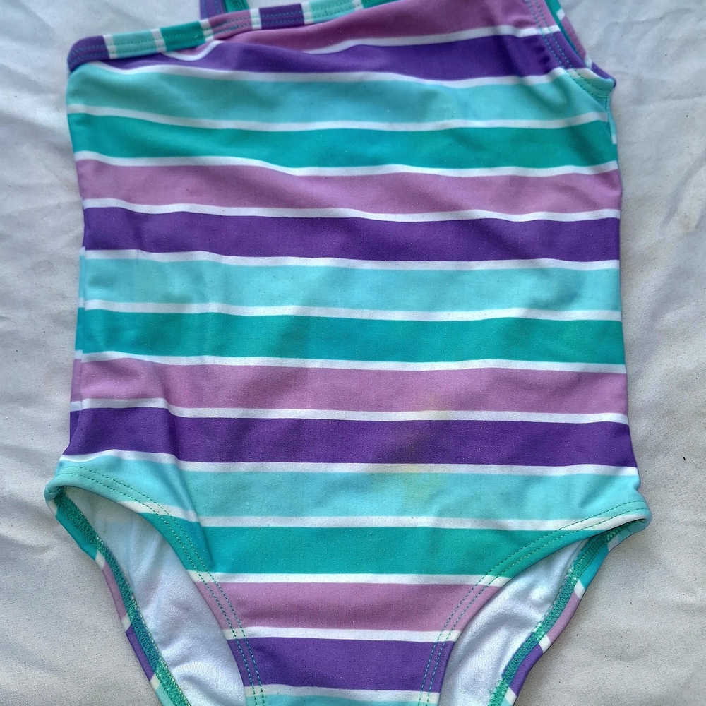Circo Kids Swim One Piece - Purple, Teal, and White Stripes